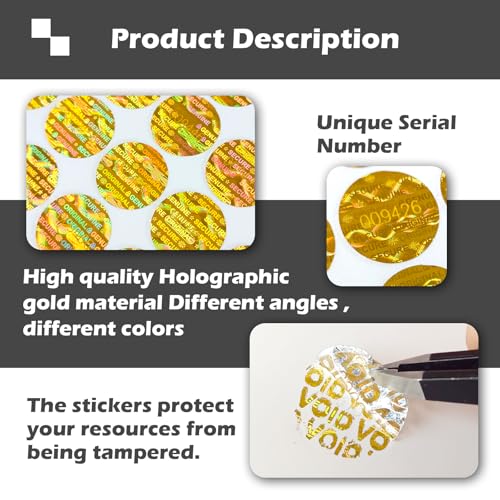 ILMBVM 580pcs Tamper Proof Hologram Stickers Circular Security Genuine Original Guaranteed Labels Warranty Void Seal Tamper evident Stickers with Unique Serial Number (0.6inch,Gold) - Image 2