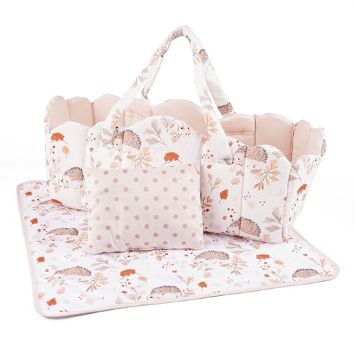 BABESIDE 3 Pcs Baby Doll Bassinet with Doll Bedding Set for 1722 Inch Babydolls Cute Animal Print Baby Dolls Crib with Blanket for Reborn Baby Doll Accessories OffWhite - Image 1