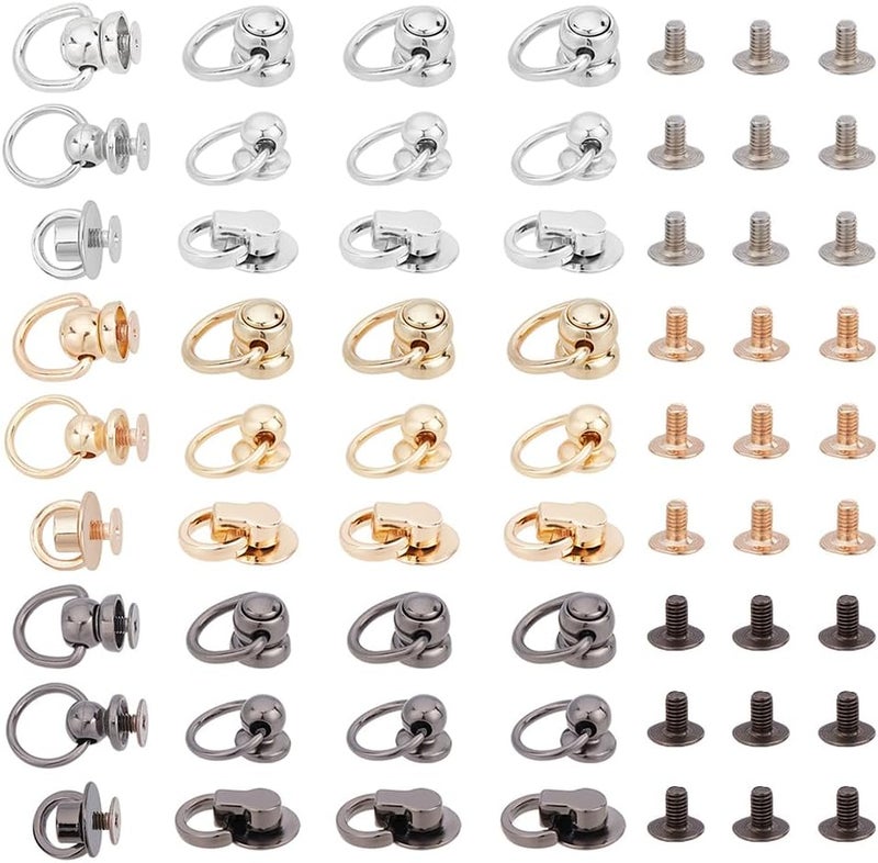 كلاراكو مجموعة من 36 قطعة من مسامير المسامير الكروية من كلاركو، 9 أنماط، مسامير حلقية على شكل حرف D، مسامير حلقية على شكل حرف D، أزرار رأسية حلقية دوارة، مشبك حلقي على شكل حرف D، موصل مقبض، عمود كروي مع مشبك قفل حلقي O لحقائب الحرف الجلدية اليدوية - Image 1