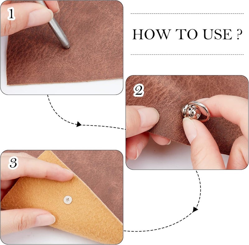 كلاراكو مجموعة من 36 قطعة من مسامير المسامير الكروية من كلاركو، 9 أنماط، مسامير حلقية على شكل حرف D، مسامير حلقية على شكل حرف D، أزرار رأسية حلقية دوارة، مشبك حلقي على شكل حرف D، موصل مقبض، عمود كروي مع مشبك قفل حلقي O لحقائب الحرف الجلدية اليدوية - Image 5