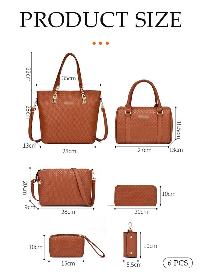 DUNISO 6pcs Shoulder Bag Set for Women Large Capacity Diamond pattern  Ladies Tote Handbag Set for Women Commute One Shoulder Cross-body Bag with Wallet(brown） - Image 2