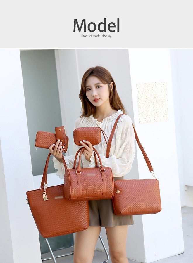 DUNISO 6pcs Shoulder Bag Set for Women Large Capacity Diamond pattern  Ladies Tote Handbag Set for Women Commute One Shoulder Cross-body Bag with Wallet(brown） - Image 3