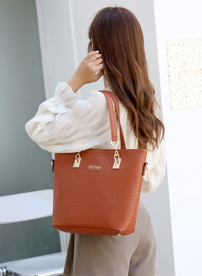 DUNISO 6pcs Shoulder Bag Set for Women Large Capacity Diamond pattern  Ladies Tote Handbag Set for Women Commute One Shoulder Cross-body Bag with Wallet(brown） - Image 4