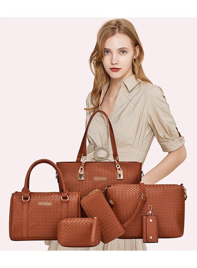 DUNISO 6pcs Shoulder Bag Set for Women Large Capacity Diamond pattern  Ladies Tote Handbag Set for Women Commute One Shoulder Cross-body Bag with Wallet(brown） - Image 1