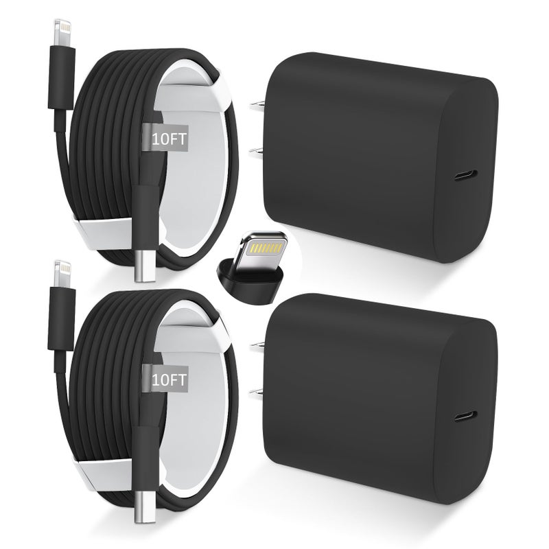 DiHines Phone 14 13 12 11 Fast Charger USB C Wall Charger [2-Pack] 10FT Fast Charging Cable Compatible with Phones 14/14 Pro/14 Pro Max/Phone 13/12/11/X/8/7/6/Pad Pro/Mini,Black - Image 1