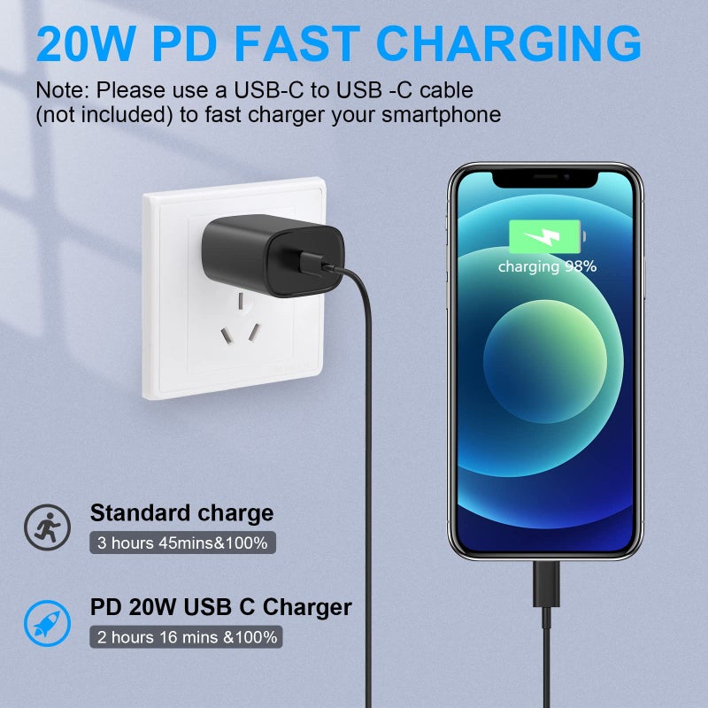 DiHines Phone 14 13 12 11 Fast Charger USB C Wall Charger [2-Pack] 10FT Fast Charging Cable Compatible with Phones 14/14 Pro/14 Pro Max/Phone 13/12/11/X/8/7/6/Pad Pro/Mini,Black - Image 3