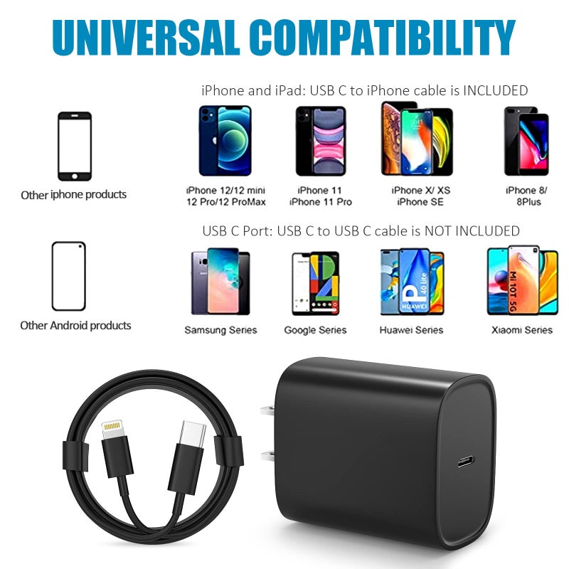 DiHines Phone 14 13 12 11 Fast Charger USB C Wall Charger [2-Pack] 10FT Fast Charging Cable Compatible with Phones 14/14 Pro/14 Pro Max/Phone 13/12/11/X/8/7/6/Pad Pro/Mini,Black - Image 4