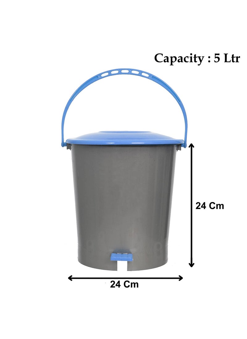 Kuber Industries Kuber Industries StepOn Pedal Plastic DustbinWastebin With Handle 5 Liter Grey Blue47KM01021  - Image 5