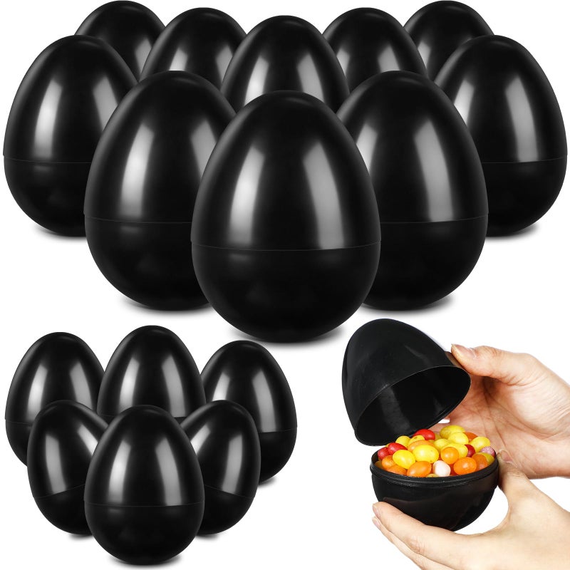 Leitee 24 Pcs Black Plastic Easter Eggs 4 Inch Large Blank Empty Eggs Bulk Paintable Detachable DIY Decoration for Easter Basket Stuffers Fillable Hunting Treats Party Favor Gift - Image 3