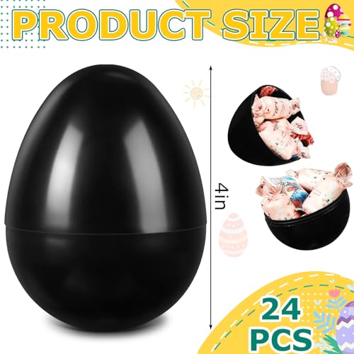 Leitee 24 Pcs Black Plastic Easter Eggs 4 Inch Large Blank Empty Eggs Bulk Paintable Detachable DIY Decoration for Easter Basket Stuffers Fillable Hunting Treats Party Favor Gift - Image 5