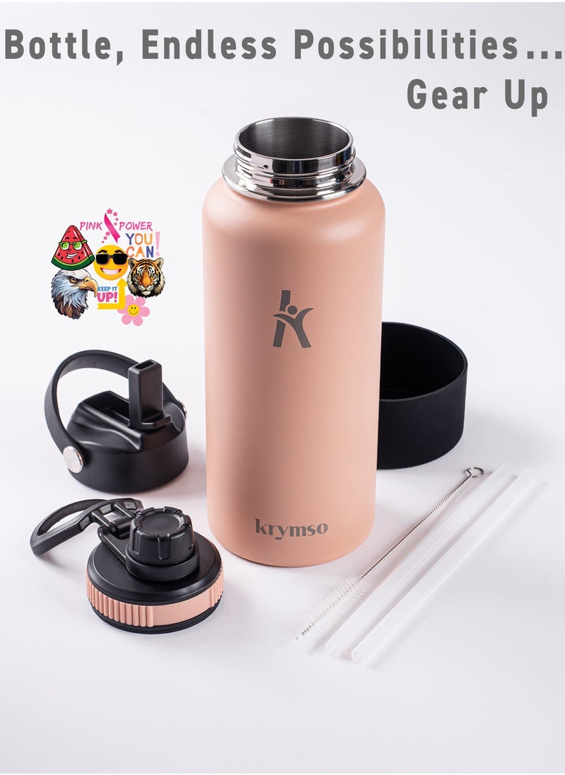 KRYMSO KRYMSO, 950ml Stainless Steel Water Bottle, Sports Bottle with Straw, Double Wall Insulated Water Bottle, Thermos Flask, Water Bottle for kids, Gym  - Image 5