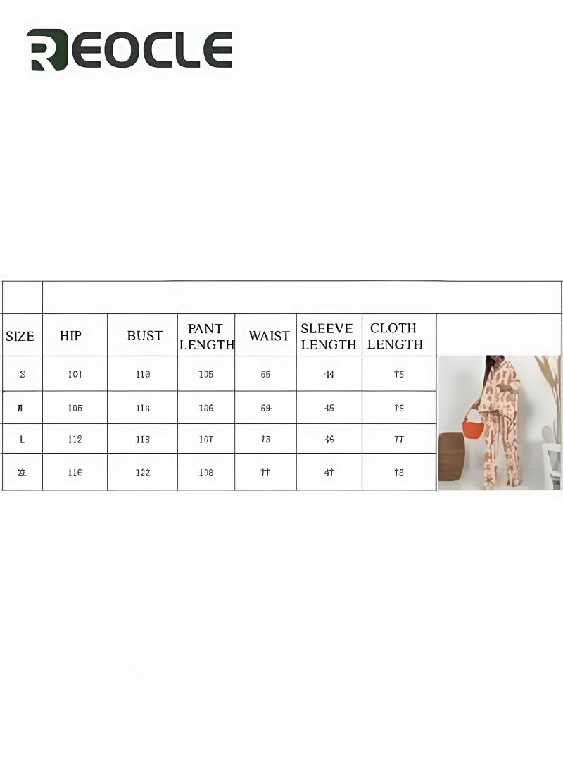 REOCLE Fashionable Casual Suit Straight Printed Pants Loose Button Shirt 2 Piece Suit Women - Image 5