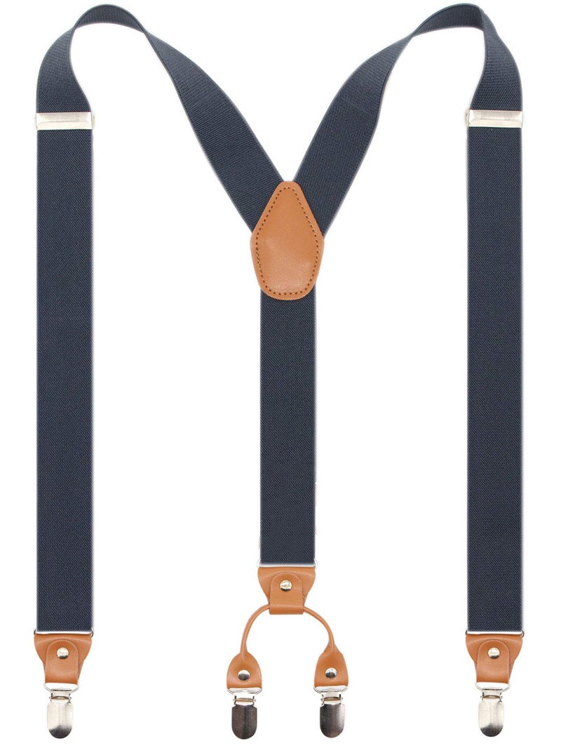 Timiot Men’s Y-Back 4 Metal Clip Elastic Wide Suspenders Perfect For Both Casual&Formal (Charcoal) - Image 1