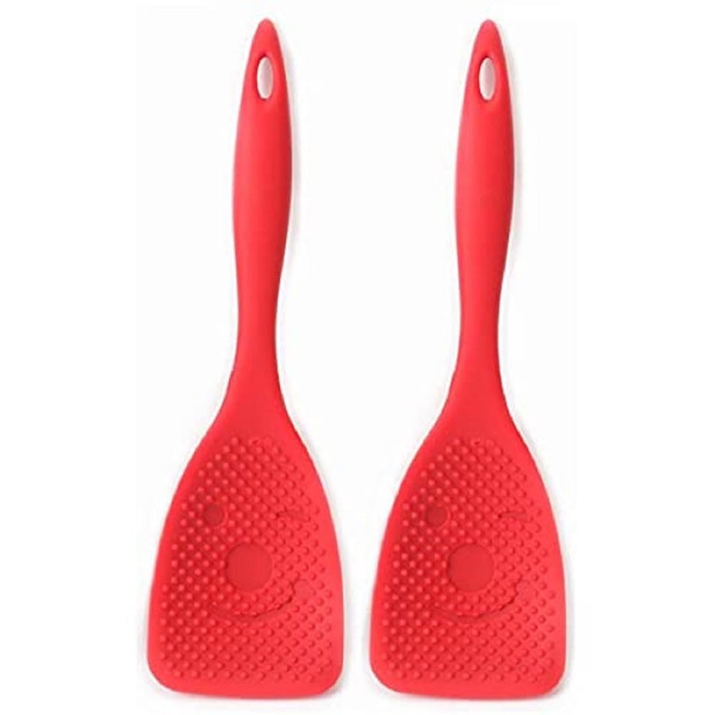 Baskety Long Handle Rice Spoon Rice Serving Spoon NonSlip Handle High Temperature Resistance Pack of 2 Red - Image 1