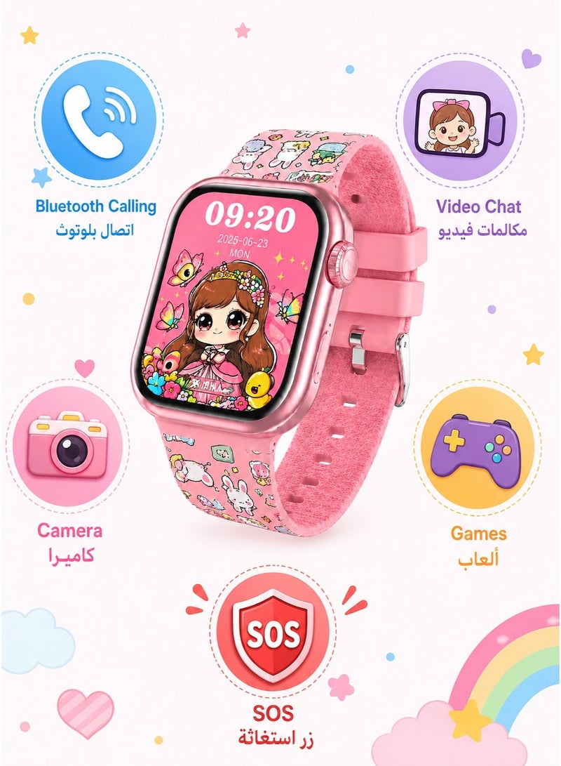 WISME Kids Smart Watch for Girls Ages 4-12, Pink – Video Chat & Bluetooth Calling, Camera, Games, Big 1.78" HD Touchscreen, GPS Route Tracking, 10 Sport Modes, Fitness Tracker, SOS & 3 Interchangeable Silicone Straps (Wisme X67 Mini) - Image 4
