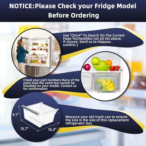 Saiyugty W11162443 W11046494 W11162446 Refrigerator Fridge Crisper Drawer Pan Fridge Meat Pan Bin Upper Humidity Control Drawer Compatible with Whirlpool Maytag Refrigerator Replacement Parts - Image 3