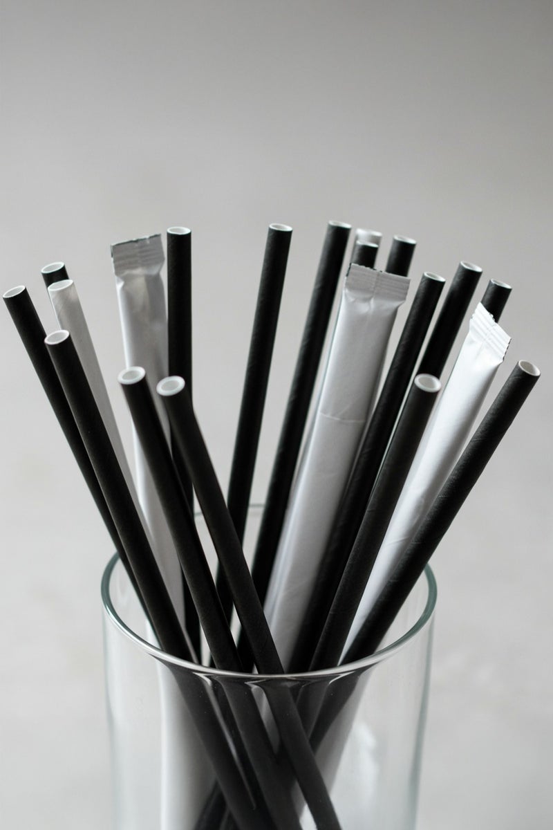 BarPros Paper Straws Wrapped Black 6mm x 197mm - 250 Pack - Image 1