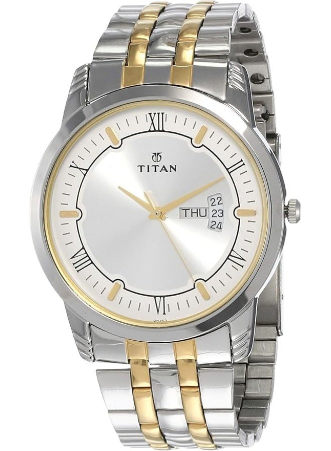 TITAN ساعة تيتان معدنية فضية أنالوج مع قرص اليوم والتاريخ بحزام من الفولاذ المقاوم للصدأ للرجال 1774bm01 - Image 1
