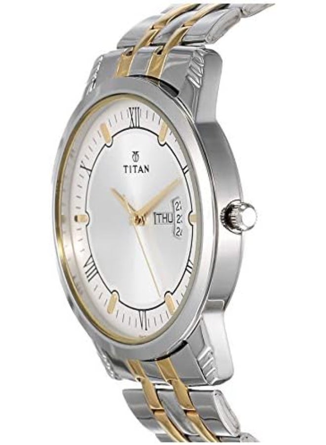 TITAN ساعة تيتان معدنية فضية أنالوج مع قرص اليوم والتاريخ بحزام من الفولاذ المقاوم للصدأ للرجال 1774bm01 - Image 2