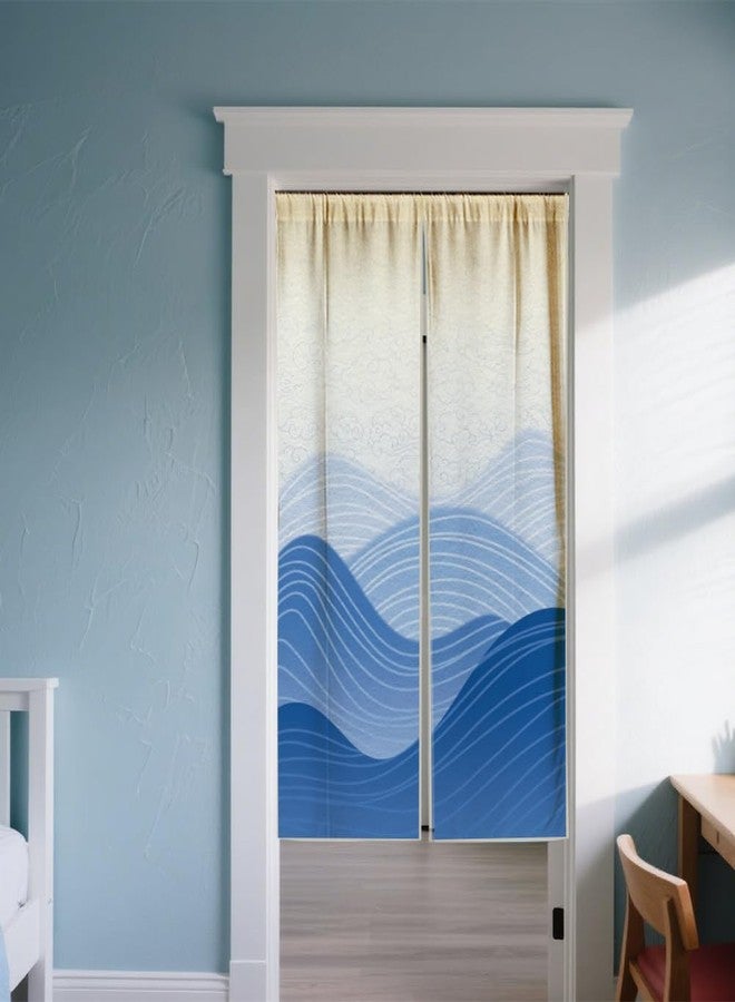 CHGCRAFT Ocean and Mountain Door Curtain for Doorway Japanese Style Doorway Curtain Wave Pattern Room Divider Curtains Folding Doors Curtain for Closet Door Bedroom Living Room Doorway, 59x33 Inch - Image 1