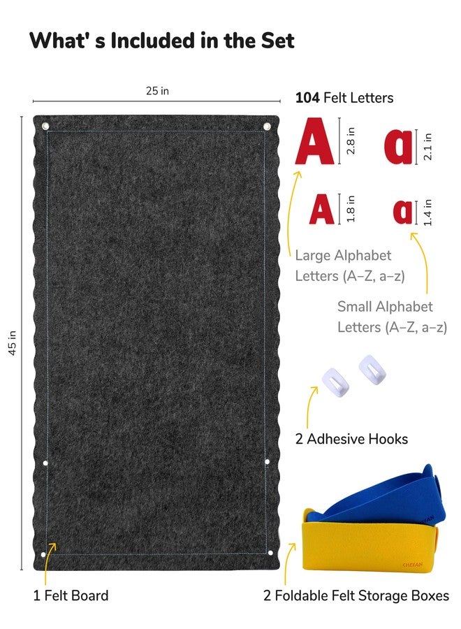 CHEFAN Felt Letter Board for Toddlers, 45''X25” Large Flannel Board for Wall, Uppercase & Lowercase Alphabet Letters (2 Sizes, 104 Letters), Preschool Early Literacy Learning - Image 2