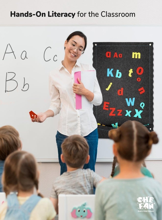 CHEFAN Felt Letter Board for Toddlers, 45''X25” Large Flannel Board for Wall, Uppercase & Lowercase Alphabet Letters (2 Sizes, 104 Letters), Preschool Early Literacy Learning - Image 5