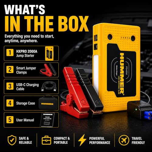 Hummer Jump Starter for Car Battery, 1000A Portable Car Jump Starter 12V, 27750mWh Battery Booster Pack with AI Smart Protection, LED Emergency Light, for 5.0L Petrol & 3.0L Diesel Engines – Hummer H8 - Image 5