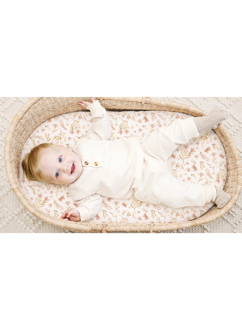 Amanli 3 Pack Stretchy Bassinet Sheets for Baby Girl Boy, Soft Breathable Baby Bassinet Mattress Sheets Fit for Hourglass Oval Cradle, Moses Basket Rectangle Mattress (Pink Spring) - Image 2