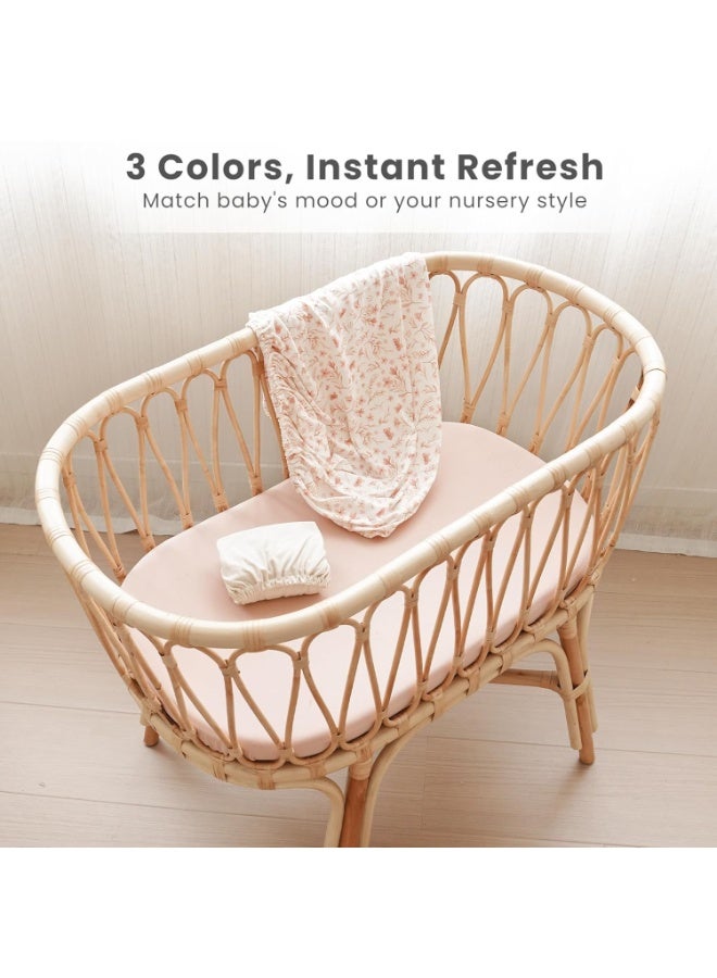Amanli 3 Pack Stretchy Bassinet Sheets for Baby Girl Boy, Soft Breathable Baby Bassinet Mattress Sheets Fit for Hourglass Oval Cradle, Moses Basket Rectangle Mattress (Pink Spring) - Image 3