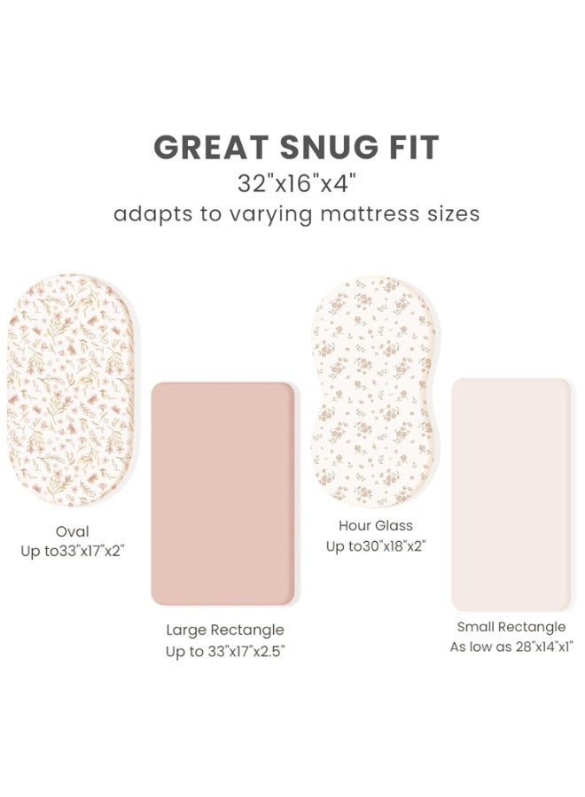 Amanli 3 Pack Stretchy Bassinet Sheets for Baby Girl Boy, Soft Breathable Baby Bassinet Mattress Sheets Fit for Hourglass Oval Cradle, Moses Basket Rectangle Mattress (Pink Spring) - Image 5