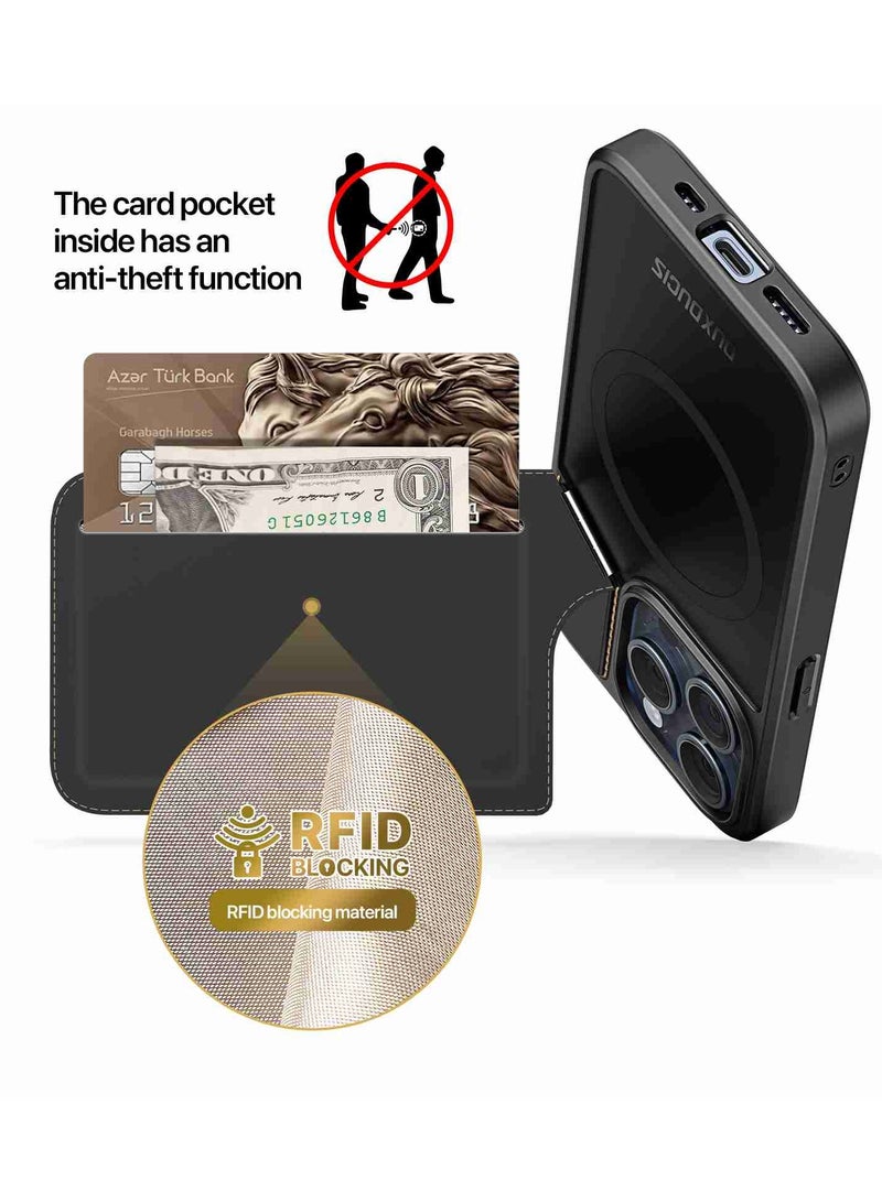 DUX DUCIS Rafi II Series Case for iPhone 13 Pro Max Case Wallet with Kickstand and Credit Card Holder Compatible with MagSafe Leather Heavy Duty Protective Case Cover (Black) - Image 5