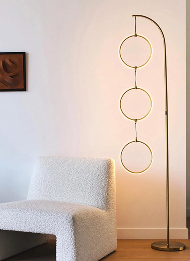 Onelight Creative Three-Circle Floor Lamp For Home Bedroom and Living Room, Adjustable White Light and Warm Light, with Foot Switch Gold 25x25x180 centimeter - Image 1