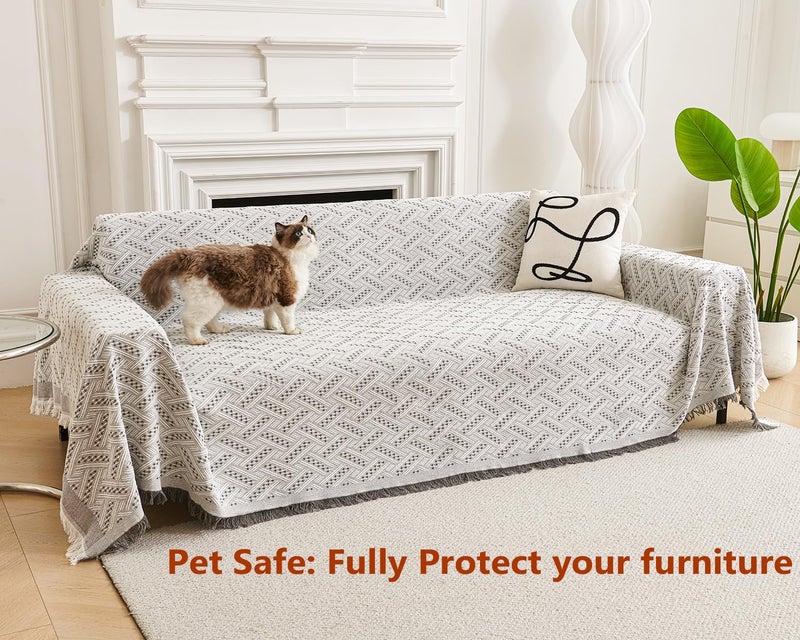 AIVIA Loveseat Cover Sheet Blanket, Reversible Anti Slip Cushion Covers for 2 Seater Couches with Armrest, Love-Seat Furniture Decor Slipcovers Protector for Dogs Cats Pets (Gray White 71"x102") - Image 4