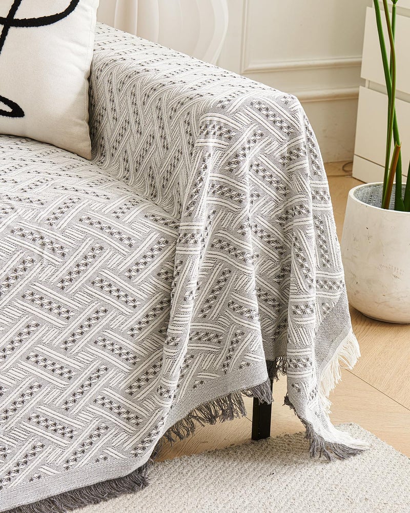 AIVIA Loveseat Cover Sheet Blanket, Reversible Anti Slip Cushion Covers for 2 Seater Couches with Armrest, Love-Seat Furniture Decor Slipcovers Protector for Dogs Cats Pets (Gray White 71"x102") - Image 5