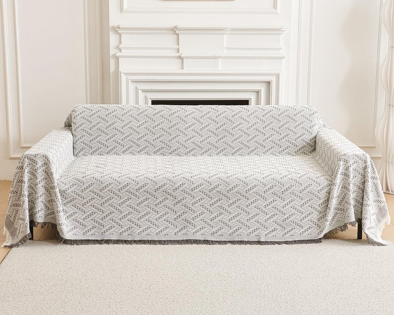 AIVIA Loveseat Cover Sheet Blanket, Reversible Anti Slip Cushion Covers for 2 Seater Couches with Armrest, Love-Seat Furniture Decor Slipcovers Protector for Dogs Cats Pets (Gray White 71"x102") - Image 1
