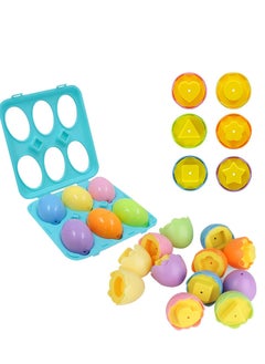 Generic Color Shape Matching Eggs Set, Educational Toy with Blue Egg Holder, Early Learning Shapes Sorting Recognition Skills - Sorting Puzzle for Kid, Baby, Toddler, Boy, Girl, Birthday Gift (6 Eggs)  - Image 1