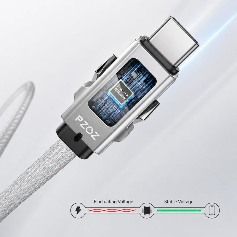 Pzoz 140W 4-in-1 Cable 1.5M with LED Power Display, USB-C & Lightning | Braided cable and reinforced connectors for long-lasting performance. Compatibility with iPhone, iPad, MacBook and more. - Image 5