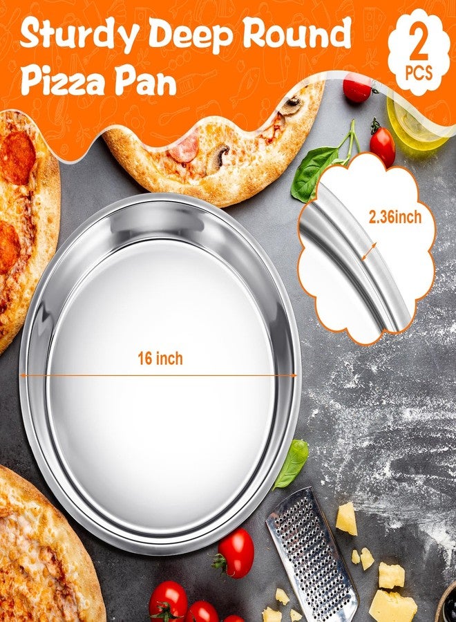Nuogo 2 Pcs 16 Inch Large Deep Pizza Pans Stainless Steel Pizza Tray Round Oven Tray Rust Proof Reusable Bakeware Cooking Pan Dishwasher Safe for Baking, Serving, and Displaying Cookie Pie - Image 2