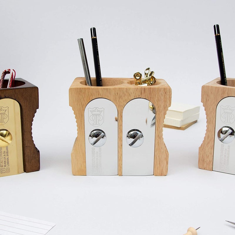 SUCK UK | Pen Holder | Wooden Desk Tidy & Pencil Sharpener Shaped Desk Accessories | Organiser Storage For Stationary Supplies | Pencil Holder & Pen Holders Table | Decorative Office Gifts | Double - Image 2