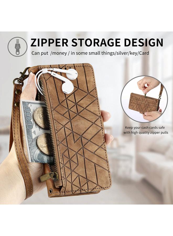 اس-توب جراب هاتف OPPO A3 Pro بسحاب هندسي ومشبك جانبي من الجلد - Image 1