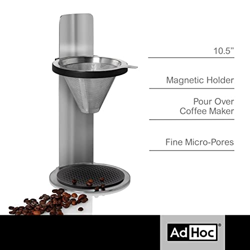 AdHoc Mr. Brew Pour-Over Coffee Maker - Double-Walled Stainless Steel Filter for Full Coffee Flavor - Coffee Accessory for Pour-Over Coffee - Magnetic Holder for Paper Coffee Filters - Image 2
