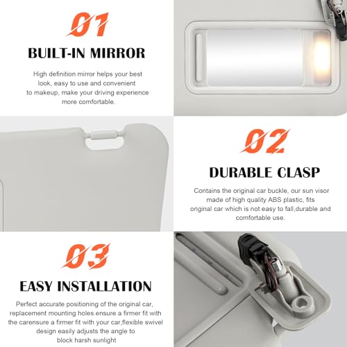 ILONPA بديل مظلة الشمس الرمادية للراكب الجانبي الأيمن متوافق مع 2010 2011 2012 2013 مازدا 3 استبدال BBM2-69-320C-75 مع ضوء مدمج - Image 4