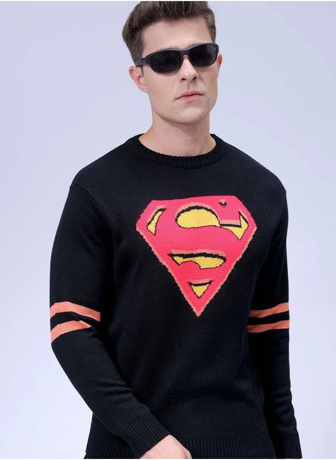 The Indian Garage Co Men Relaxed Fit Printed Black Sweater