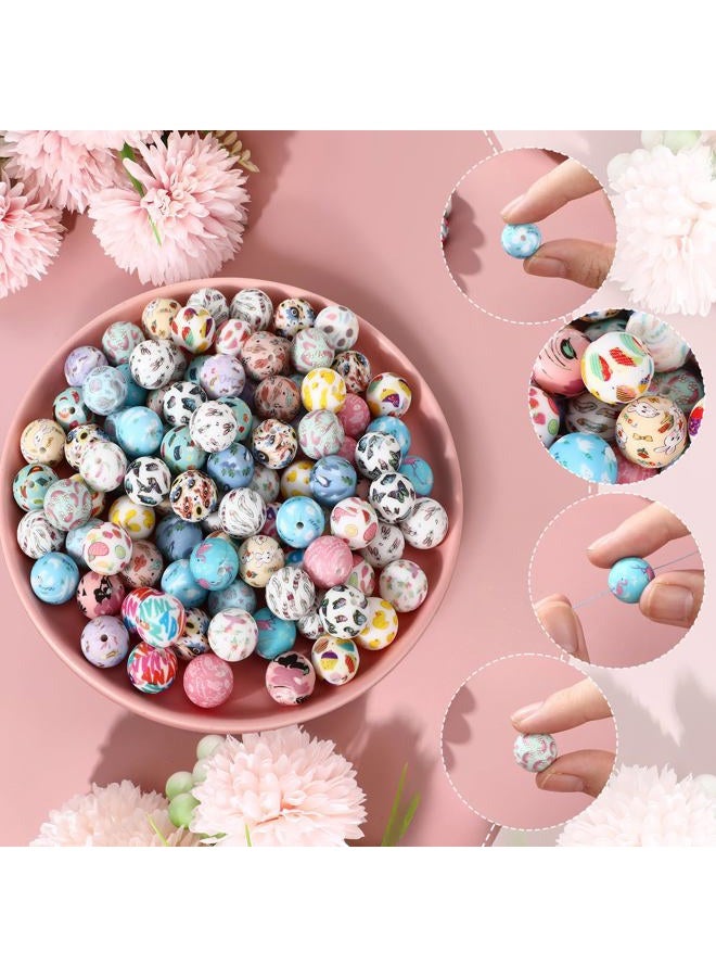Ferreve 120 Pcs 15mm Silicone Beads Bulk Silicone Beads Print Rubber DIY Bracelet Making Kit for Keychain Making Pens Necklace Jewelry(Lovely) - Image 5