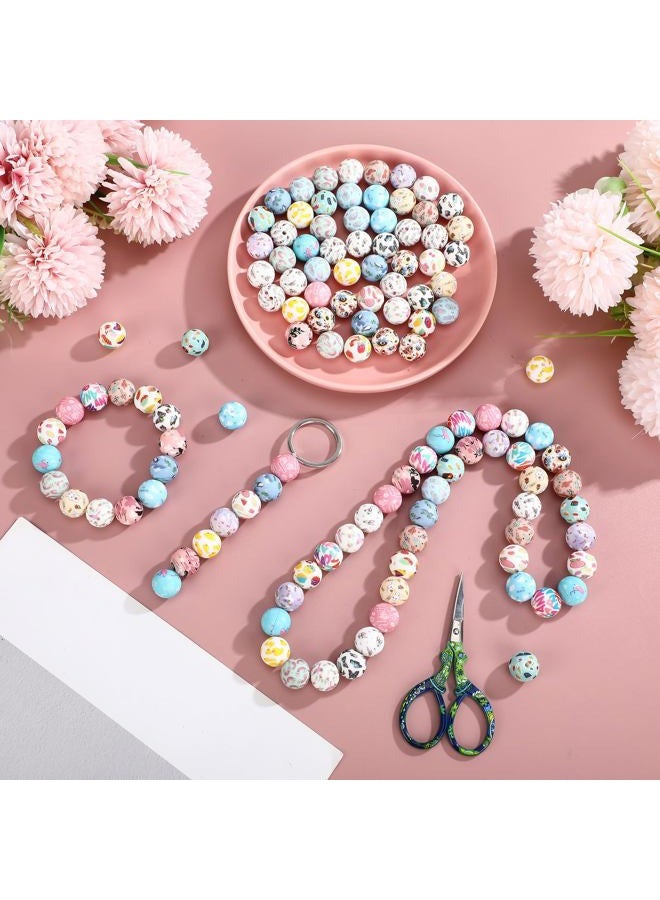 Ferreve 120 Pcs 15mm Silicone Beads Bulk Silicone Beads Print Rubber DIY Bracelet Making Kit for Keychain Making Pens Necklace Jewelry(Lovely) - Image 4
