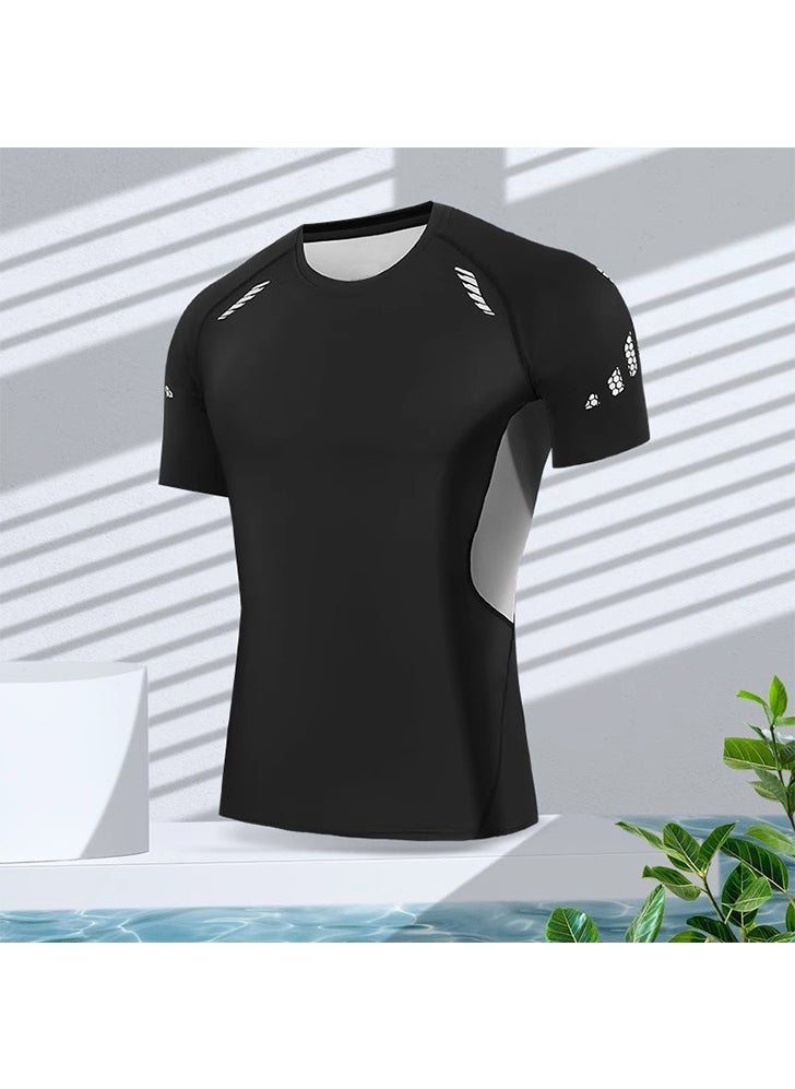 Generic - Mens High-Elastic Quick-Dry Swimwear J32 technology gray black body short sleeve - Image 1