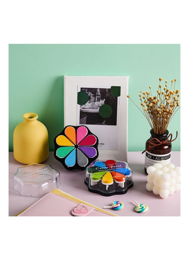 KASTWAVE - 2 Boxes Stamp Ink Pad Petal Shape Craft Ink Pad Stamps Partner DIY Color, Finger Ink Stamp Pads for Kids, Rainbow Rubber Ink Pad for Card Making, Scrapbook, Painting - Image 1