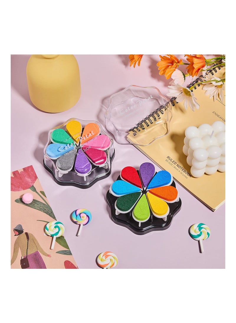 KASTWAVE - 2 Boxes Stamp Ink Pad Petal Shape Craft Ink Pad Stamps Partner DIY Color, Finger Ink Stamp Pads for Kids, Rainbow Rubber Ink Pad for Card Making, Scrapbook, Painting - Image 1