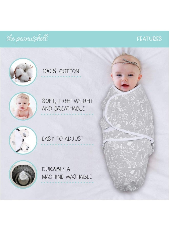 The Peanut Shell بطانيات لف الأطفال من بي نات شيل للأولاد أو البنات، حيوانات سفاري رمادية ونجوم، مجموعة 3 قطع (متوسطة/كبيرة) - Image 2