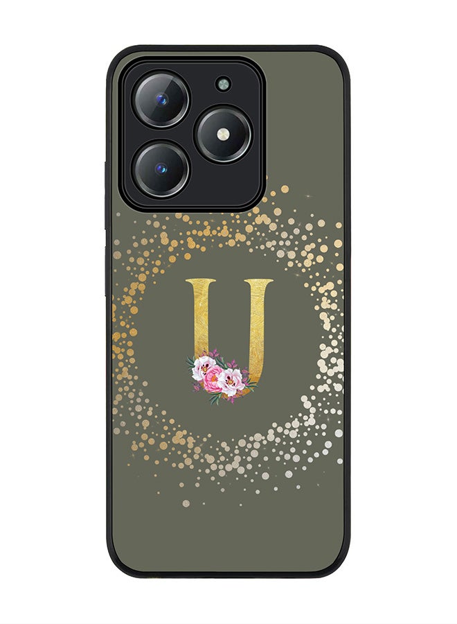 Stylizedd For Realme C63 / Realme C61 4G Case,Slim fit Camera Protection, Shockproof Thin Phone cover  - Custom Monogram Floral - U  (Olive Green ) - Image 1
